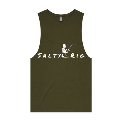 Brown tank top with 'Salty Rig' text and graphic on a white background
