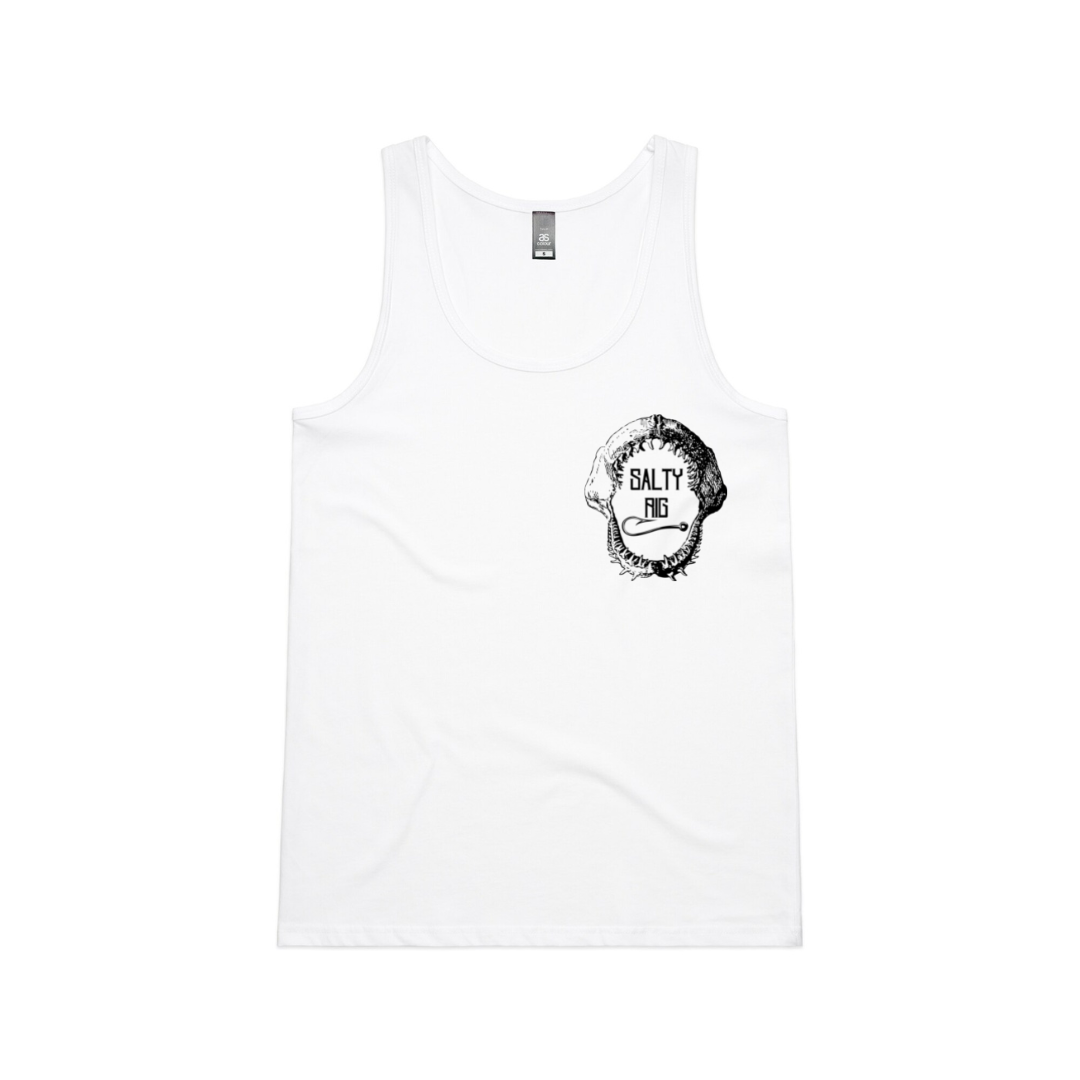 White tank top with a logo on a white background